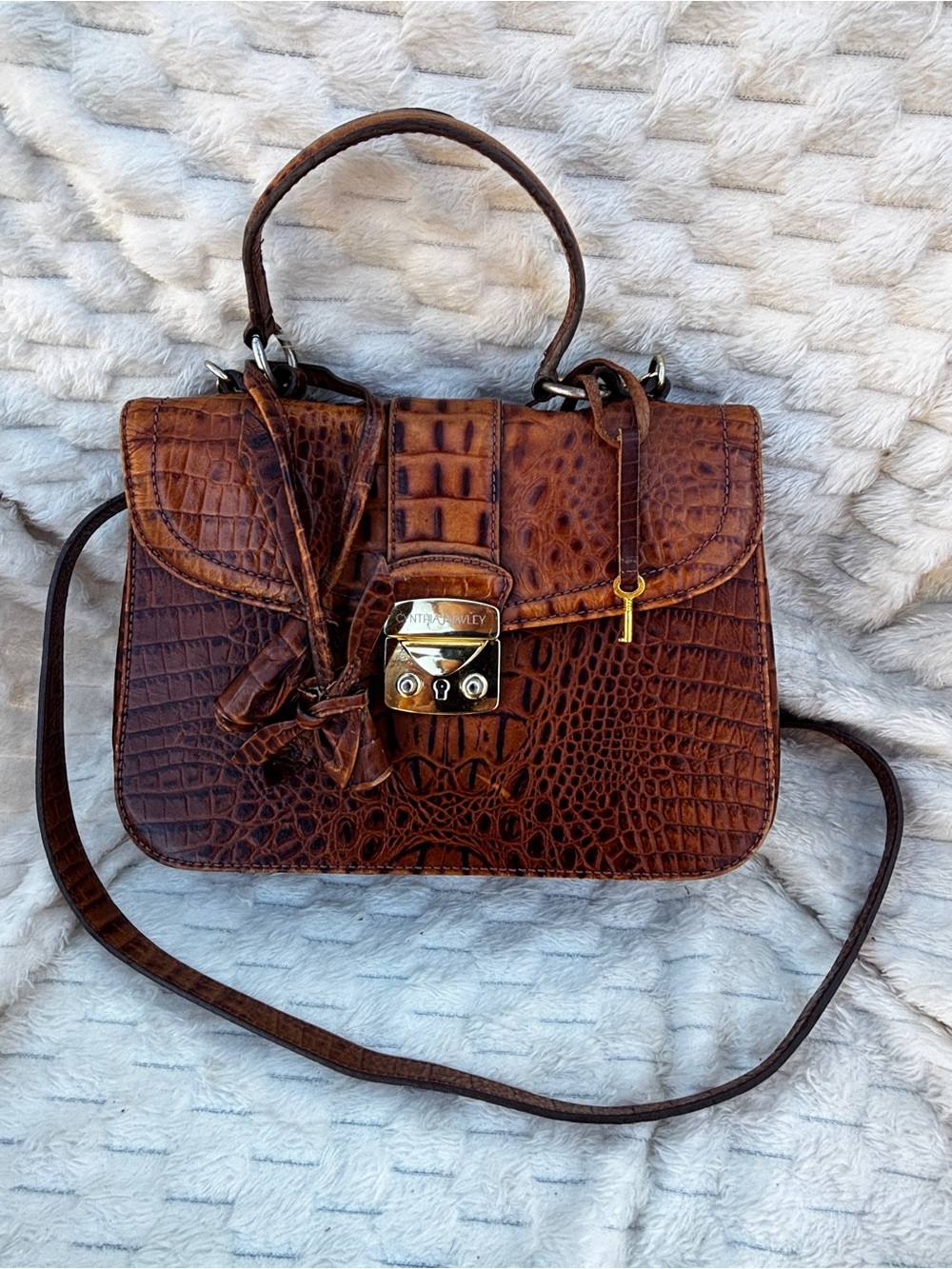 Cynthia Rowley Croc Embossed Leather Satchel | Lock & Key | Crossbody
